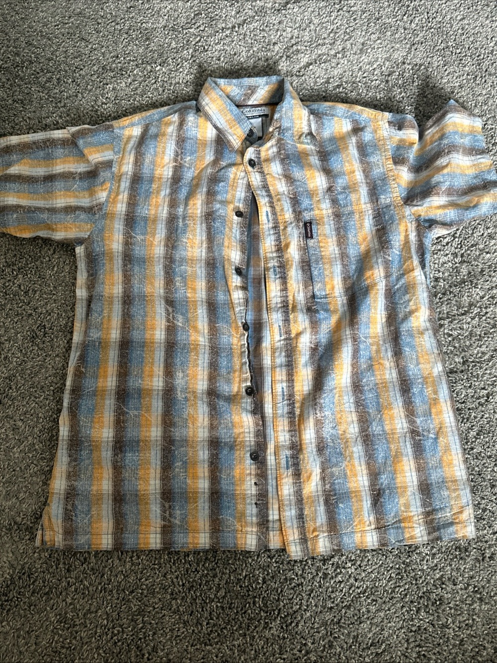 Columbia Short-Sleeve Plaid Button-Down Shirt — Blue and orange - Picture 1 of 7